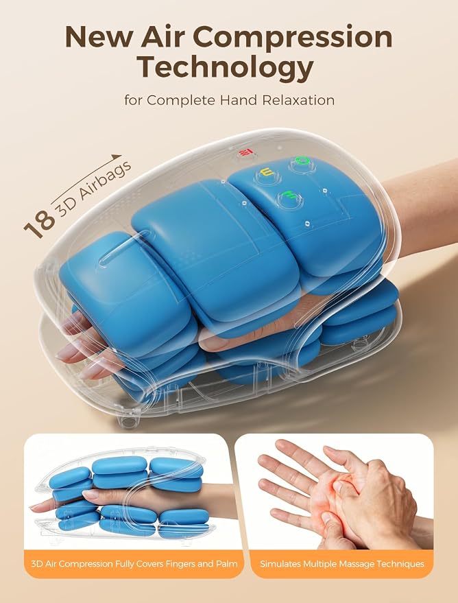 Estefanlo Hand Massager with Heat and Compression, Cordless Hand Massager for Arthritis Pain Relief, 3 Modes Air Compression Finger Massage Device, 2 Heat Levels, Washable Silicone Liner, Black