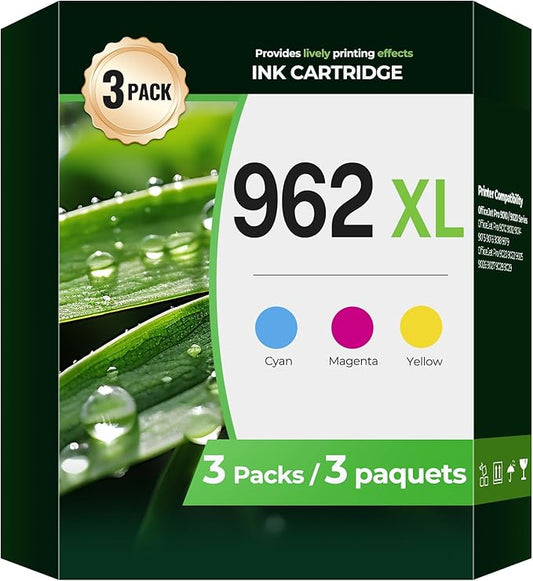 Ink 962XL Color Combo Pack OfficeJet Pro 9010 9015 9020 9018 Compatible with HP Printer Ink 962 XL Color Combo Pack HP962XL/962 HP962XL HP962 for OfficeJet Pro 9015 9010 9020 9018 9025 9012 9022 (CMY)