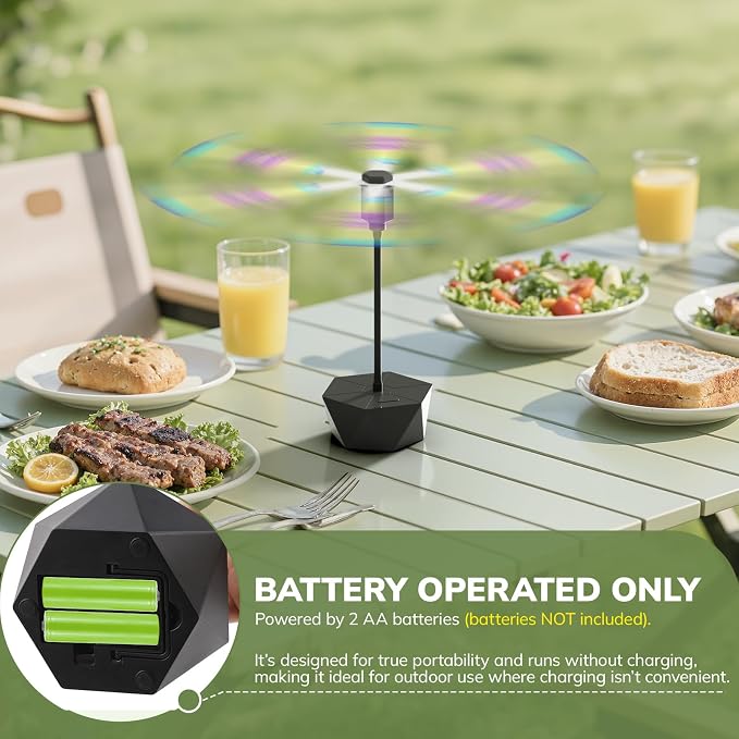 Portable Battery Powered Fly Fans for Tables Up to 15 Hours Working Time, 6-Pack Indoor Outdoor Food Fan with Flexible Goose-Neck Blades for Home Restaurant Party Picnic Patio BBQ, Jet Black