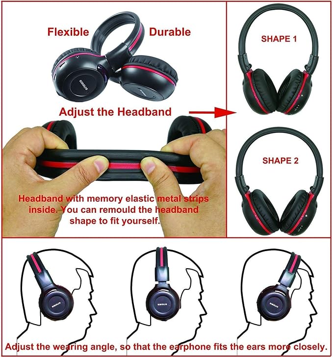 SIMOLIO Infrared Headphones for Car DVD for Honda Odyssey, uConnect, Chrysler Pacifica, Town & Country, Toyota Sienna,Wireless IR Headphone with Storage Bag & AUX Cord for TV, Outdoor Movie, 3 Pack
