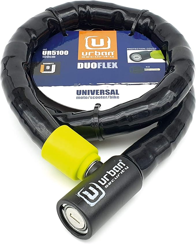 Urban UR5100 Phyton Cable Lock, Reinforced Steel Cable with Very Flexible Articulated Shielding, High Security Lock, Anti Theft Armored Cable for Motorcycle, Electric Bicycle, Scooter, 100cm/3,3ft