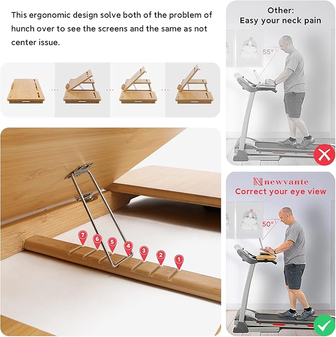Nnewvante Treadmill Desk Attachment Bamboo Walking Laptop Stand Holder Workstation Adjustable Desktop Laptop Tray for Treadmill