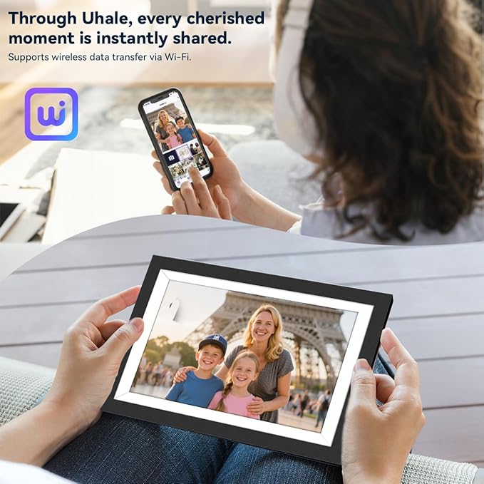 Battery Powered Digital Picture Frame UHALE,10.1" 1920x1080 HD IPS Touchscreen, Cordless Photo Frame with Auto-Rotate, Share Photos & Videos, 32GB Memory, Ideal Gift for Family