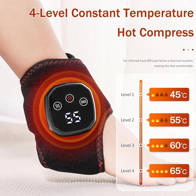 New Triple Method Massager, Electric Foot and Ankle Massager Heated Wrap with 3 Vibration Modes & 4 Heat Levels, Smart Timer, Cordless Portable Design for Home, Travel Use (black-2pack)
