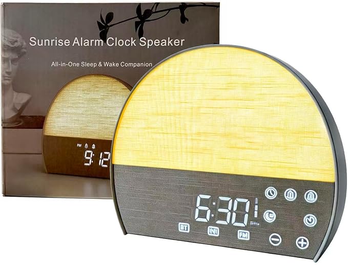 Sunrise Alarm Clock, 30 Soothing Sounds, FM Radio & Bluetooth | Zero Blue-Light Display, Flame-Retardant Build, No App Needed, Gift-Ready Box, Dual Alarms, Touch Panel