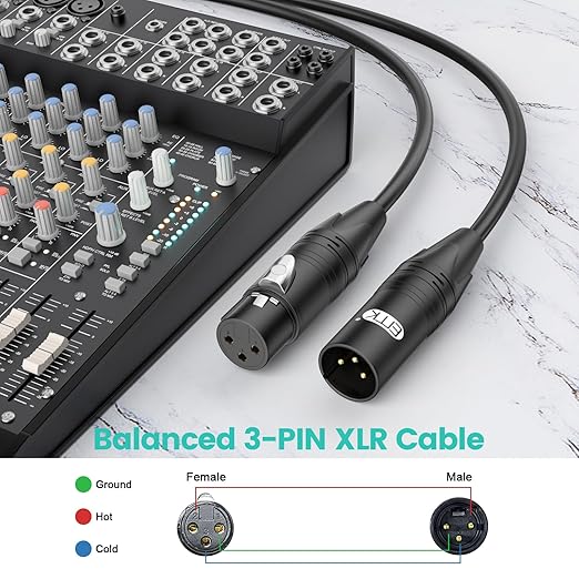 EMK XLR Cable 1.5ft/50CM (5 PCS) – Balanced Male to Female Microphone Cord, 3-Pin Professional Audio Cable – Oxygen-Free Copper (OFC) for Studio, Mixer, Amplifier