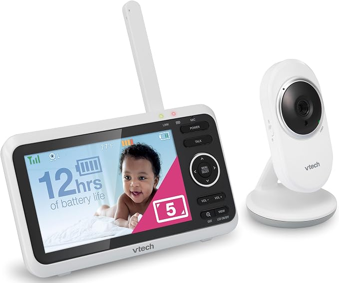 VTech Baby Monitor, No WiFi– 5" Color Screen, 12-Hour Battery, Night Vision, Temperature Sensor, 2-Way Talk, Lullabies, 1000ft Range | VM350