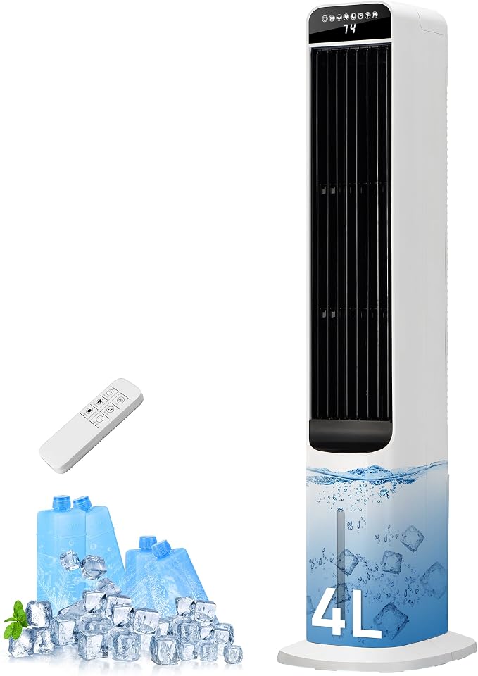Uthfy 41 Inch Swamp Cooler Air Conditioner, 3-in-1 Portable Air Conditioners with 4 Modes, 3 Speeds, 120° Oscillation, 4 Ice Packs, Removable Water Tank, Cooling Fans that Blow Cold Air with Remote