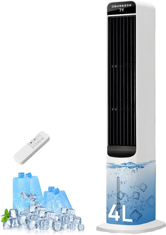Uthfy 41 Inch Swamp Cooler Air Conditioner, 3-in-1 Portable Air Conditioners with 4 Modes, 3 Speeds, 120° Oscillation, 4 Ice Packs, Removable Water Tank, Cooling Fans that Blow Cold Air with Remote