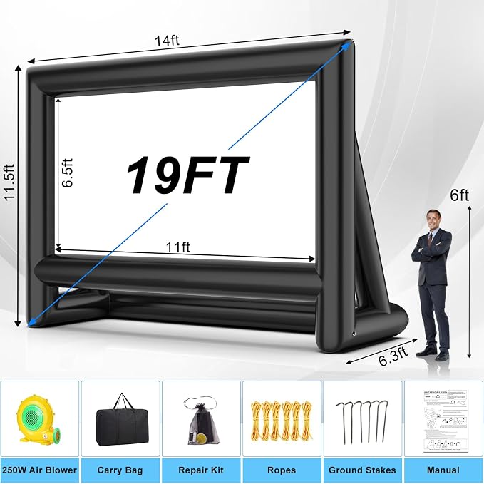 Estgora 19FT Inflatable Projector Screen for Outside, Blow Up Movie Screen Outdoor, Inflatable Movie Screen with Air Blower, Front & Rear Projection Screens for Outdoor Movie Night Backyard Pool Fun