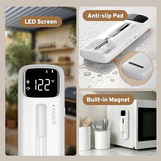2-in-1 Wireless & Wired Probes, Wireless Meat Thermometer with Magnetic LED Display, Bluetooth Meat Thermometer for BBQ, Oven, Smoker, Food Thermometer Digital with Dual Sensors, 28 USDA Presets