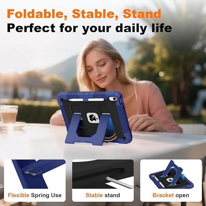 Case for iPad A16 11th/10th Generation 11/10.9 Inch 2025/2022, Ubearkk for iPad a16 case Military Grade Fully-Body Rugged Shockproof Cases with Large Kickstand Pen Holder Shoulder Strap, Navy Black