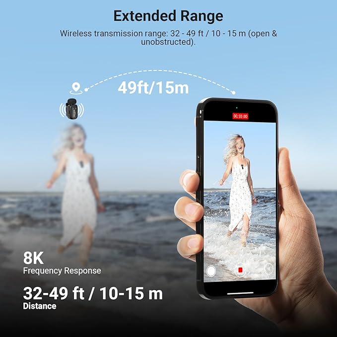 NEEWER KM19B Wireless Lavalier Microphone Transmitter with App Control, 10Hrs Battery, Noise Cancelling Magnetic Mini Clip On Lapel Lav Mic for iPhone Android Phone Video Recording Streaming Vlogging
