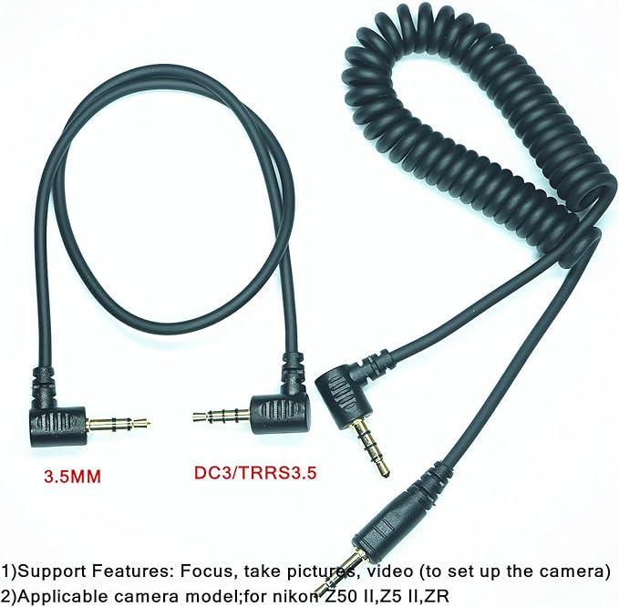 3.5MM-DC3 (MC-DC3) for Nikon Cameras Z5II/Z50II/ZR Shutter Release Cable is Suitable Connect the Timer, Camera Shutter Controller and Indoor Flash Trigger Cable (3.5mm-DC3 2pcs)