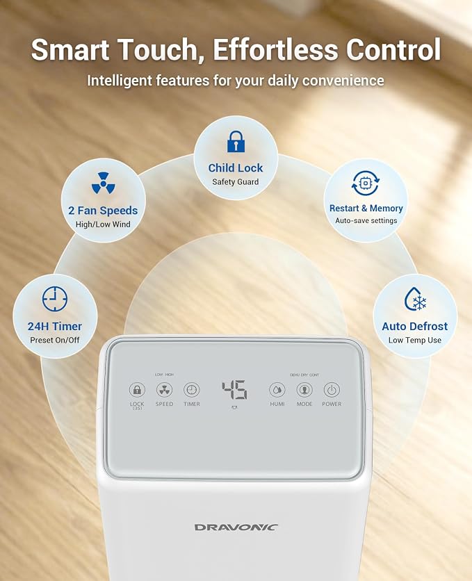 30 Pint Dehumidifier for Basement, Laundry Room & Closet, 2,000 Sq.Ft, Color Humidity Light, Continuous Drain Hose, 3 Modes, DRY Mode for Indoor Clothes, Auto Humidity Control, Washable Mesh