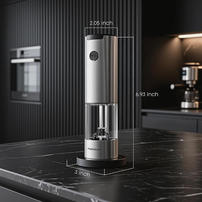 1 Pack Electric Salt Pepper Grinder, One Hand LED Ceramic Burr Adjustable Grind Kitchen Gift