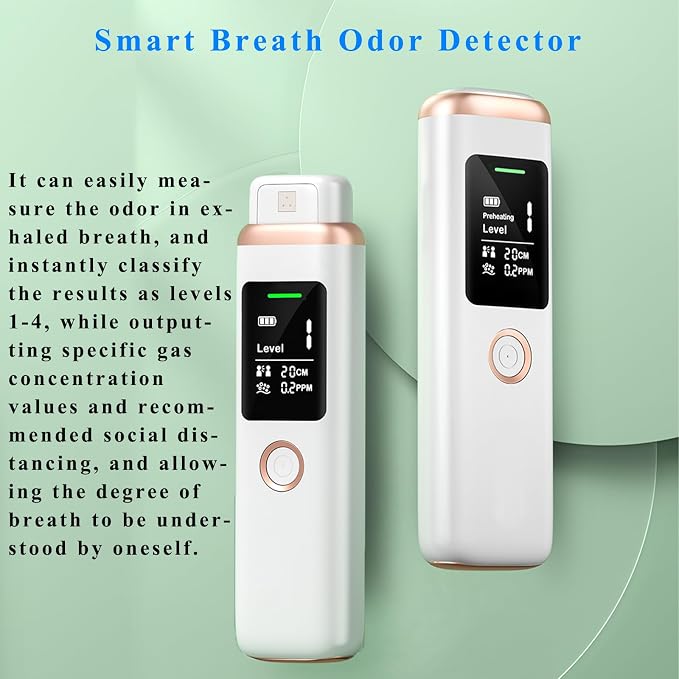 Bad Breath Tester, Smart Breath Odor Detector,Portable Contactless Bad Breath Checker,USB Charging,Display Bad Breath Level/Gas Concentration/Social Distance (White)