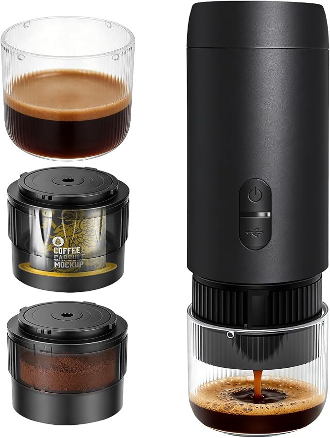 Portable Electric Espresso Machine, Coffee Espresso Maker for Travel with USB-C, Battery Powered 1800mAh, for Ground Coffee & NS Capsule, for Office,Gifts for Men, RV, Hiking