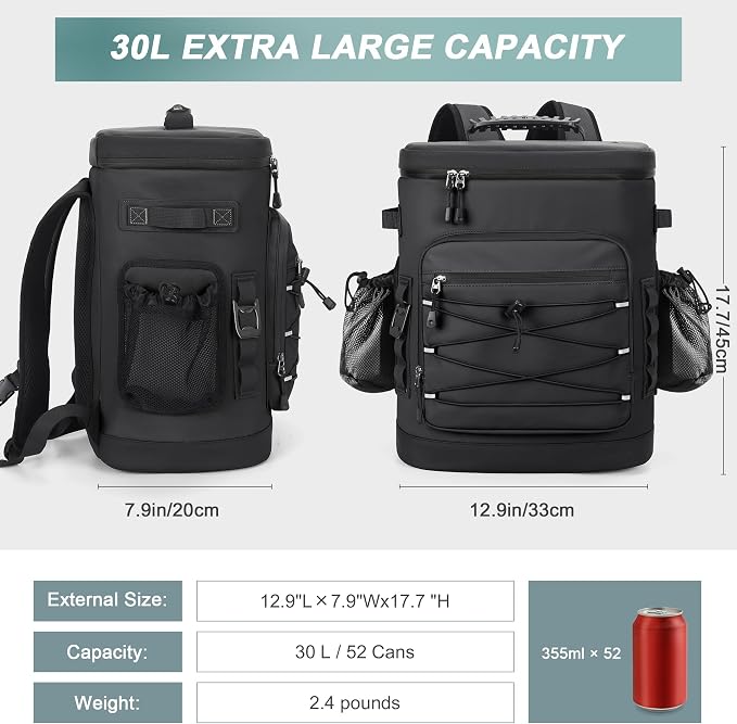 Large 52cans Cooler Backpack, Insulated, Waterproof, Leak Proof, 30L Large Capacity