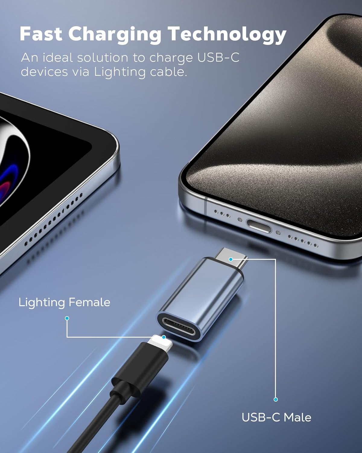 MoKo Lightning Female to USB C Male Adapter 2Pack, USB-C Lightning Adapter for iPhone Air 17 16 15 Pro Max Plus, iPad Pro/Air, Galaxy, iPhone to USB C Adapter for Data Sync, NOT for Audio/OTG, Gray