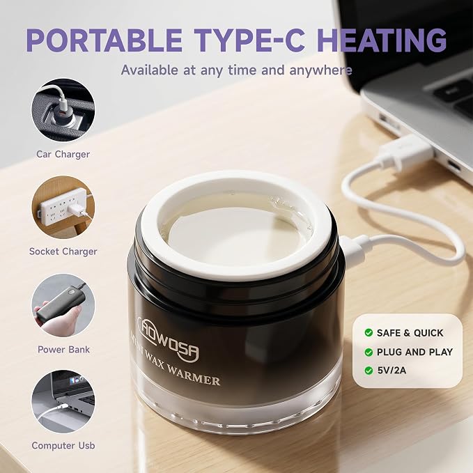 Nose Waxing Warmer Men, Mini Wax Warmer for Nose Eyebrow Ear Hair Removal, Portable Wax Melter USB Fast Heat Smart Constant Temp, for Home Travel Use