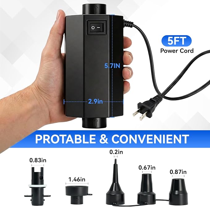Electric Air Pump for Inflatables, Inflator Deflator Quick-Fill, Compact Pump AC110-120V for Air Mattress Bed Pool Floats Toys Raft