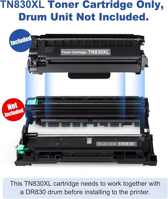 TN830XL Black Toner Cartridge Ink for HL-L2460DW Printer Replacement for Brother TN830 XL TN830 TN-830 Toner Set for DCP-L2640DW HL-L2460DWXL HL-L2405W MFC-L2820DW MFC-L2820DWXL, 2PK (with Chip)