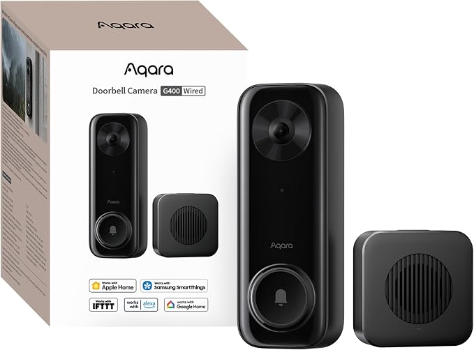Aqara Doorbell Camera G400 with Chime, Wired/PoE, HomeKit Secure Video, 2K HD Head-to-toe View, 2-Way Audio, 2.4/5GHz Wi-Fi 6, Supports Alexa/Google/SmartThings, Local Detection & 24/7 Recording, IP65