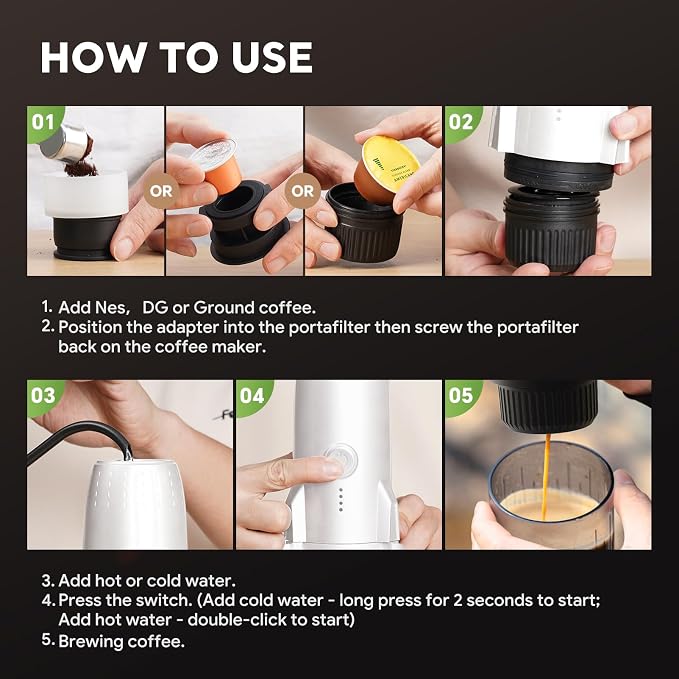 3 in 1 Portable Espresso Machine On the Go, Electric Espresso Maker Self-Heating,Mini backpacking Coffee Maker Compatible With NESPRESSO Pod,DolceGusto Pod and Ground Coffee For Travel