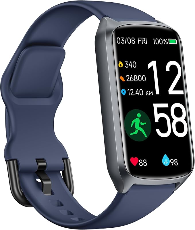 Amzhero Health Fitness Tracker with 24/7 Heart Rate, Blood Oxygen, Blood Pressure, Sleep Tracker, 5ATM Waterproof Activity Trackers with Step Tracker, Pedometer (S & L Bands Included)