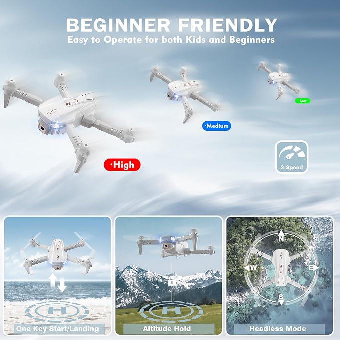 Mini Drone for Kids,Drones with Camera for Adults,Kids Drone with Gesture Control, One Key Start/Land, 3D Flips, Waypoints Fly, Headless Mode, 1080P HD FPV Foldable RC Quadcopter Toys Gifts for Boys