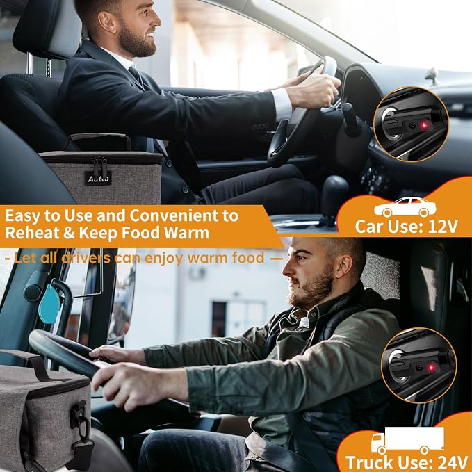 Aotto Portable Oven Electric Lunch Box Food Heater - 12V 24V 2-in-1 Car Food Warmer, Heated Lunch Box for Adults, Cook, Reheat, and Keep Meals Warm for Car, Truck, Travel - Grey