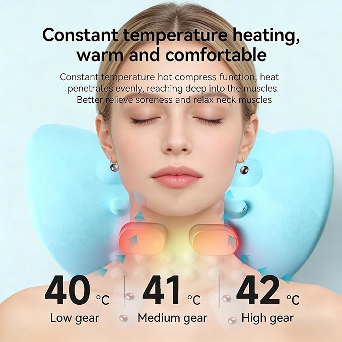 Neck Massager with Heat,3-in-1 EMS Pulse/Vibration/Heating with Remote Control,Electric Cervical Neck Traction Pillows for Pain Relief and Muscle Relaxation,Gifts for Women Men(Blue)