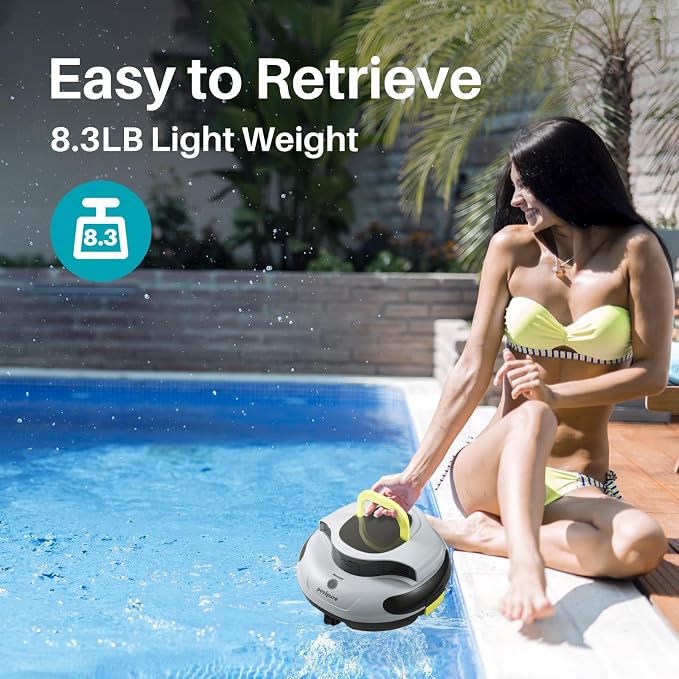 PoolPure Aquaguard SE II 2025 Cordless Robotic Pool Cleaner with 5000mAh Large Battery, 120-Min Operating Time, Adjustable Path Options for Above-Ground Pools and More (Grey-Yellow)