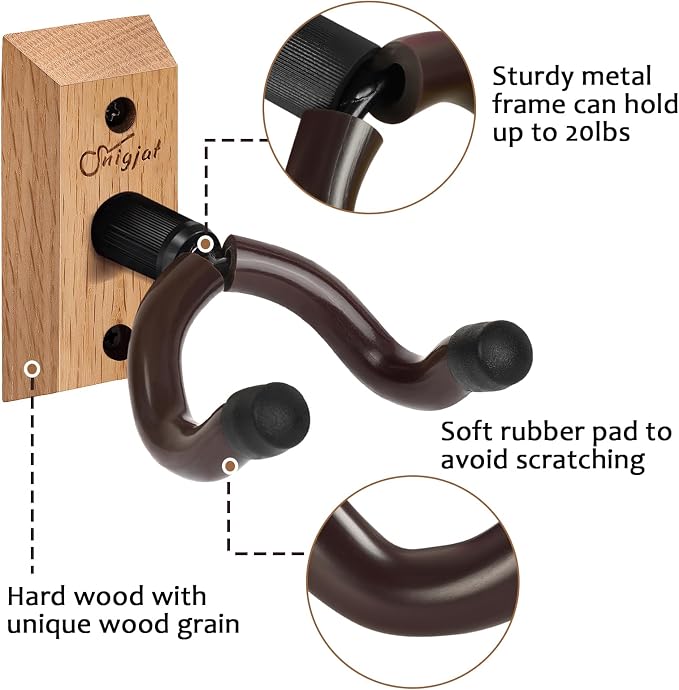 Guitar Wall Mount 2 Pack, Rotatable Solid Wood Hanger with Screws, V-Shaped Hook for Acoustic Electric Bass, Holder for Mandolin, Banjo