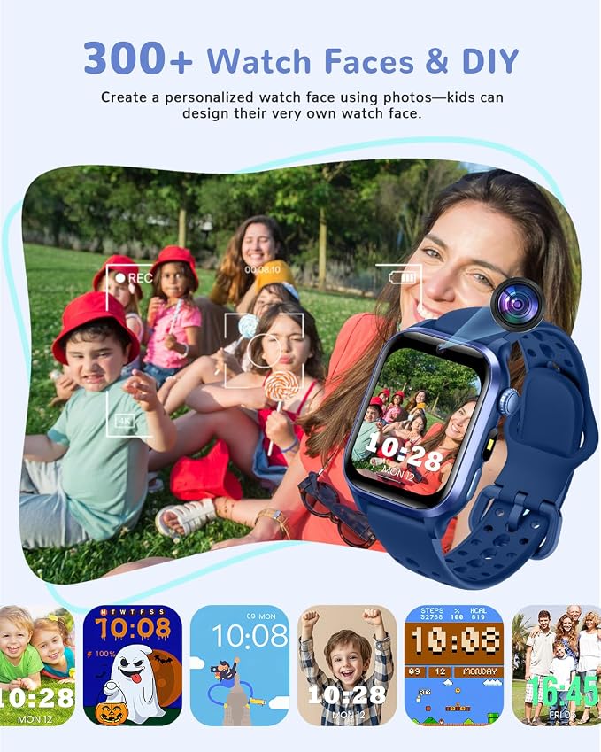 Smart Watch for Kids No App or Phone Needed, Kid Fitness Watches Pedometer, Heart Rate, IP68 Waterproof, Sleep Monitor, Puzzle Games for Boys&Girls Ages 4-12, Blue