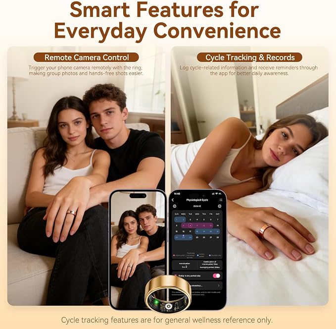 Smart Health Fitness Ring for Women & Men, Activity Tracker with Step Counter, Sleep Monitor & Stress Tracking, Waterproof, Compatible with Android & iOS, No Subscription Fee