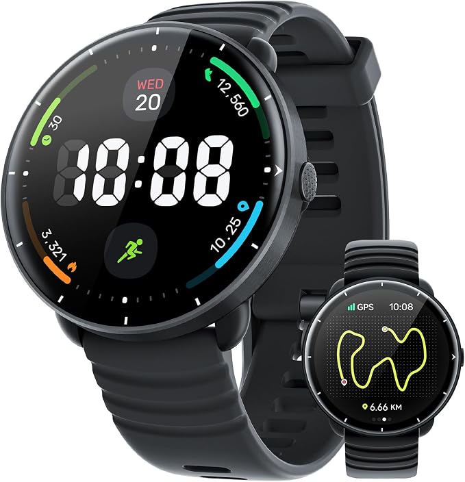 Parsonver Smart Watch for Swimming, 5ATM Waterproof Watch for Pool & Open Water, AI Swim Analysis, Built-in GPS & Compass, AMOLED Fitness Trackers 100+ Sports Modes, Heart Rate & Sleep Monitor, Black