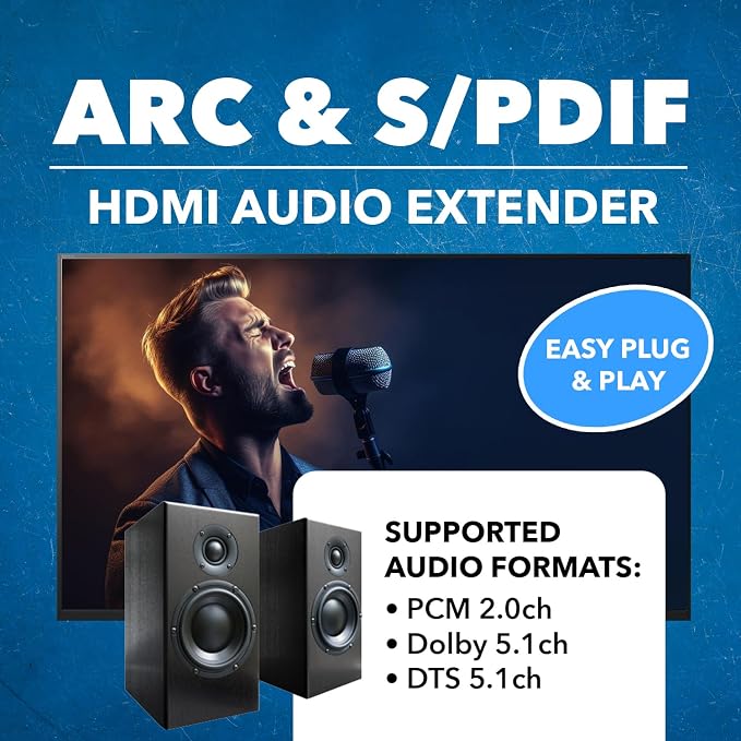 OREI ARC & SPDIF Audio Only Extender Balun Over Single CAT5e/6/7 Audio Return Channel Through HDMI Up to 300 Ft - Power Over Cable (ARC-EX300-K)