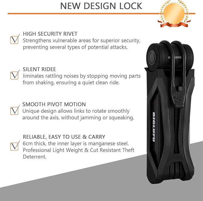 Bike Lock Bicycle Scooter Motorcycle Folding Locks with 4Keys, Fold Chain Heavy Duty Alloy Steel Foldable Lock with Mounting Bracket 2pc Straps, 86cm/34 Unfolding, 1.92 lbs