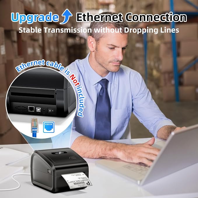 Bluetooth Thermal Label Printer 4x6, Ethernet Shipping Label Printer, D550 Pro Wireless Thermal Labels Printers for Small Business,Office, Home,Support Bluetooth/Ethernet/USB