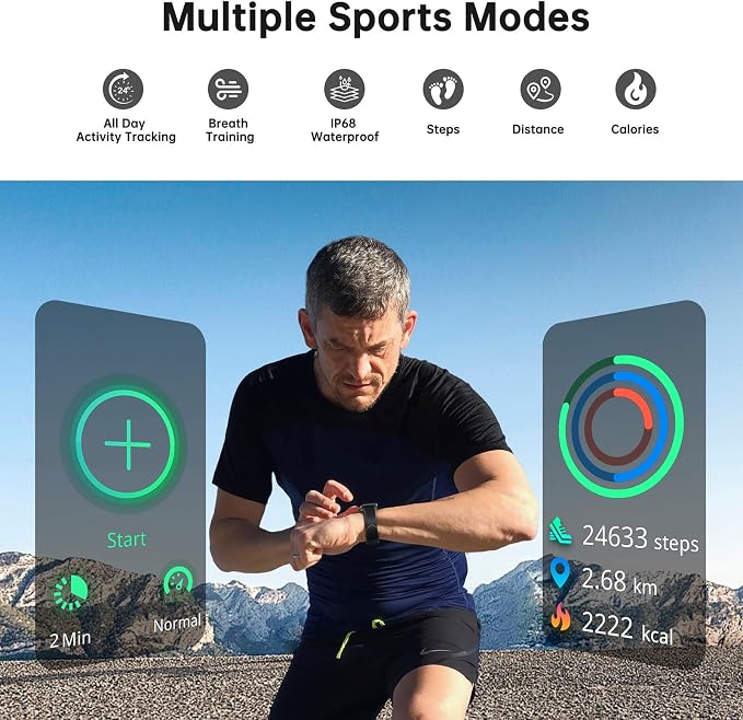 Health Fitness Tracker, Smart Watch with 24/7 Heart Rate and Blood Oxy-gen Monitor, Sleep Tracker with IP68 Waterproof, Activity Tracker Pedometer Step Counter for Women Men
