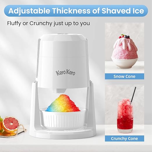Professional Shaved Ice Machine: RX03 Electric Snow Cone Maker & ICEE Machine for Home, 60W Power, 120V Universal Voltage, Create Fluffy Ice Snow Cones, Slushies and Frozen Treats-White