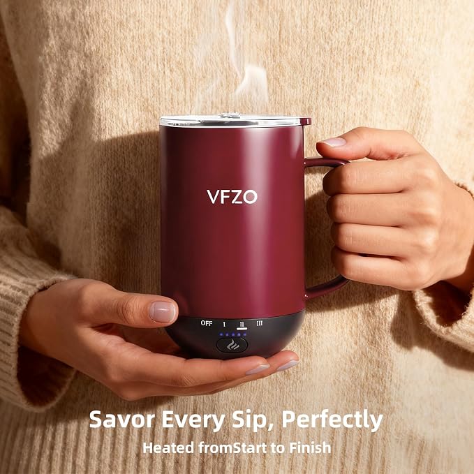 Self Heating Coffee Mug,High-Capacity- 18 oz, 180 Min Battery Life, Smart Heated Coffee Mug，Smart Mug, Simple Temperature Control Operation, Gifts for Family Members (Burgundy)