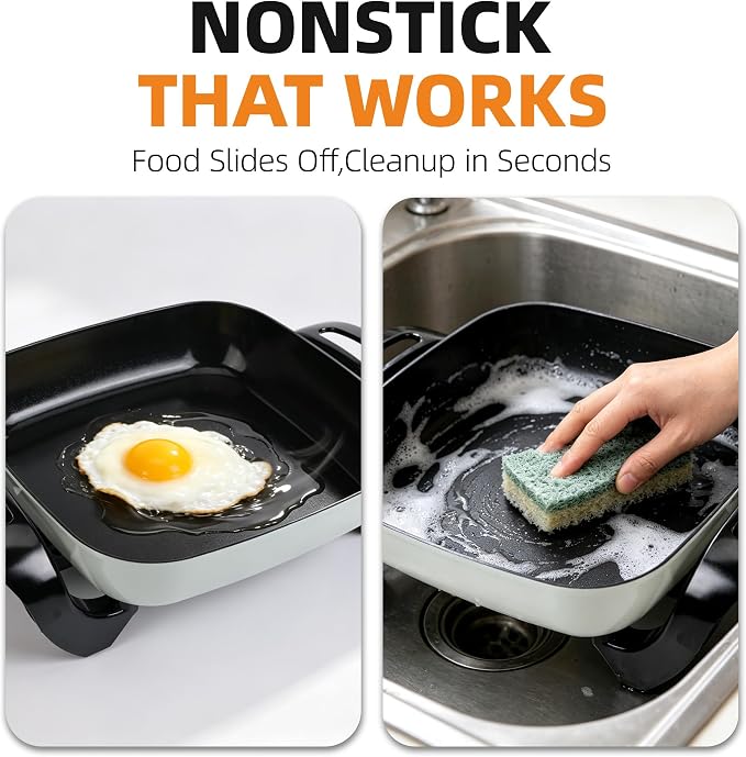 12" Ceramic Nonstick Electric Skillet with Tempered Vented Glass Lid, Scratch-Resistant Surface, Cool-Touch Handles, Removable Easy-to-Clean Design, 1200W, Vibrant Green