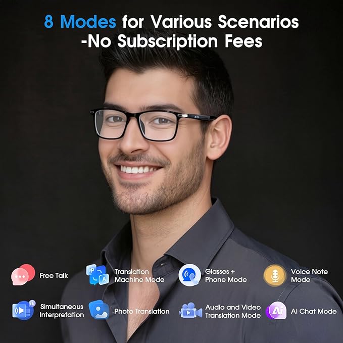 2026 Al Smart Glasses for Men Women - Bluetooth Translation Glasses with 164 Languages, Color-Change Lens, Music & Call, IP65 Waterproof, Free App,Audio Glasses for Meeting Driving Travel,Thin Temples