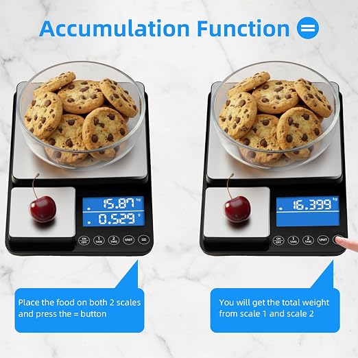 0.001oz/33lb Dual Platform Kitchen Scale, Diyife 9.4in Stainless Steel Food Scale with Two Precisions, Accumulation Functions, 7 Units, Tare, for Baking, Cooking, Pre-Meal Preparation