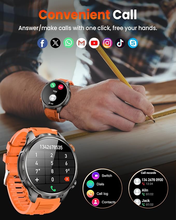 Smart Watches for Men(100 Days Battery/Flashlight), 5 ATM Waterproof Military Smart Watch with Heart Rate/Sleep/SpO2/Calling/110+ Sports Mode, Rugged Men's Fitness Tracker Watch for Android iPhone