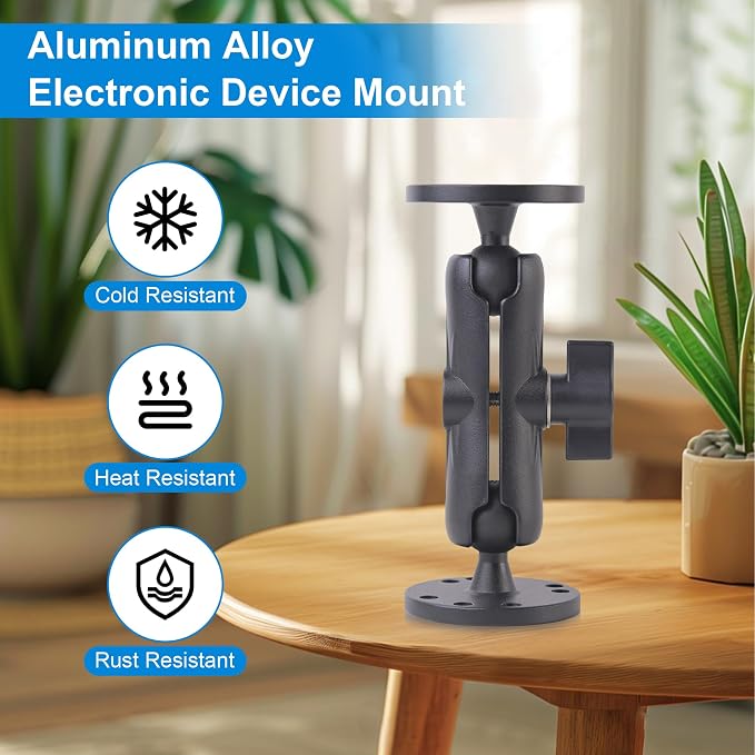Keuvirya Aluminum Fish Finder Mount with 1" B-Size Ball, 360° Rotation Depth Finder Bracket for Boats with Double AMPS Round Plates, 5.6" Long Arm Marine Electronic GPS Mount for RAM Kit