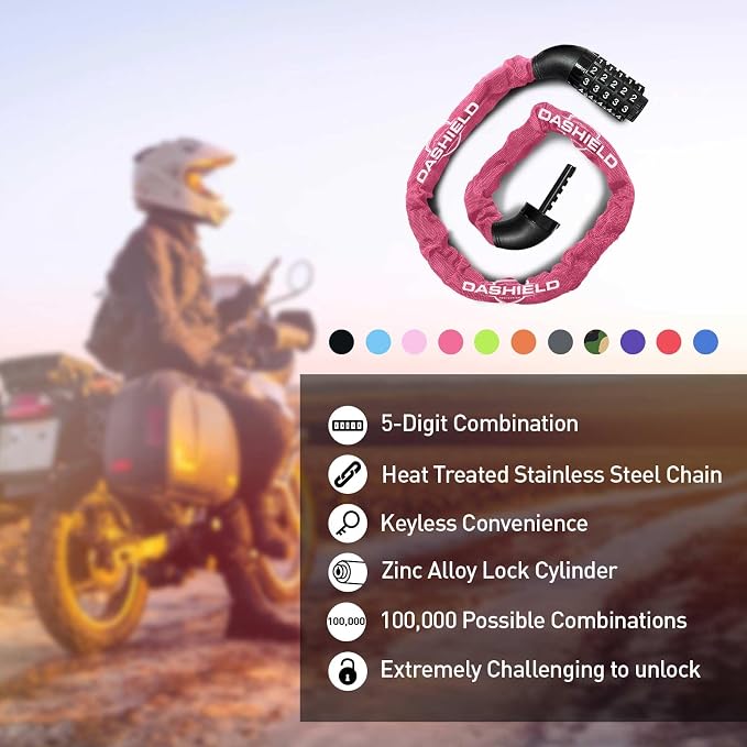 Bike Chain Lock Security 5 Digit Resettable Combination, 38.6 inches Heavy Duty Anti Theft Lock Chain for Bicycle, Motocycle, Scooter, Gate, Fence (Fuchsia, 3.2ft)